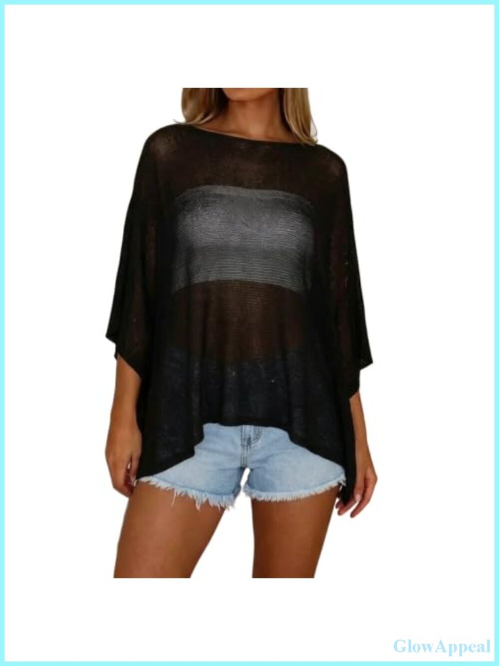 Sheer Crochet Poncho Shrug Beach Cover Up Lightweight Knit Tunic